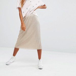 Pull & Bear Metallic Plisse Midi Skirt